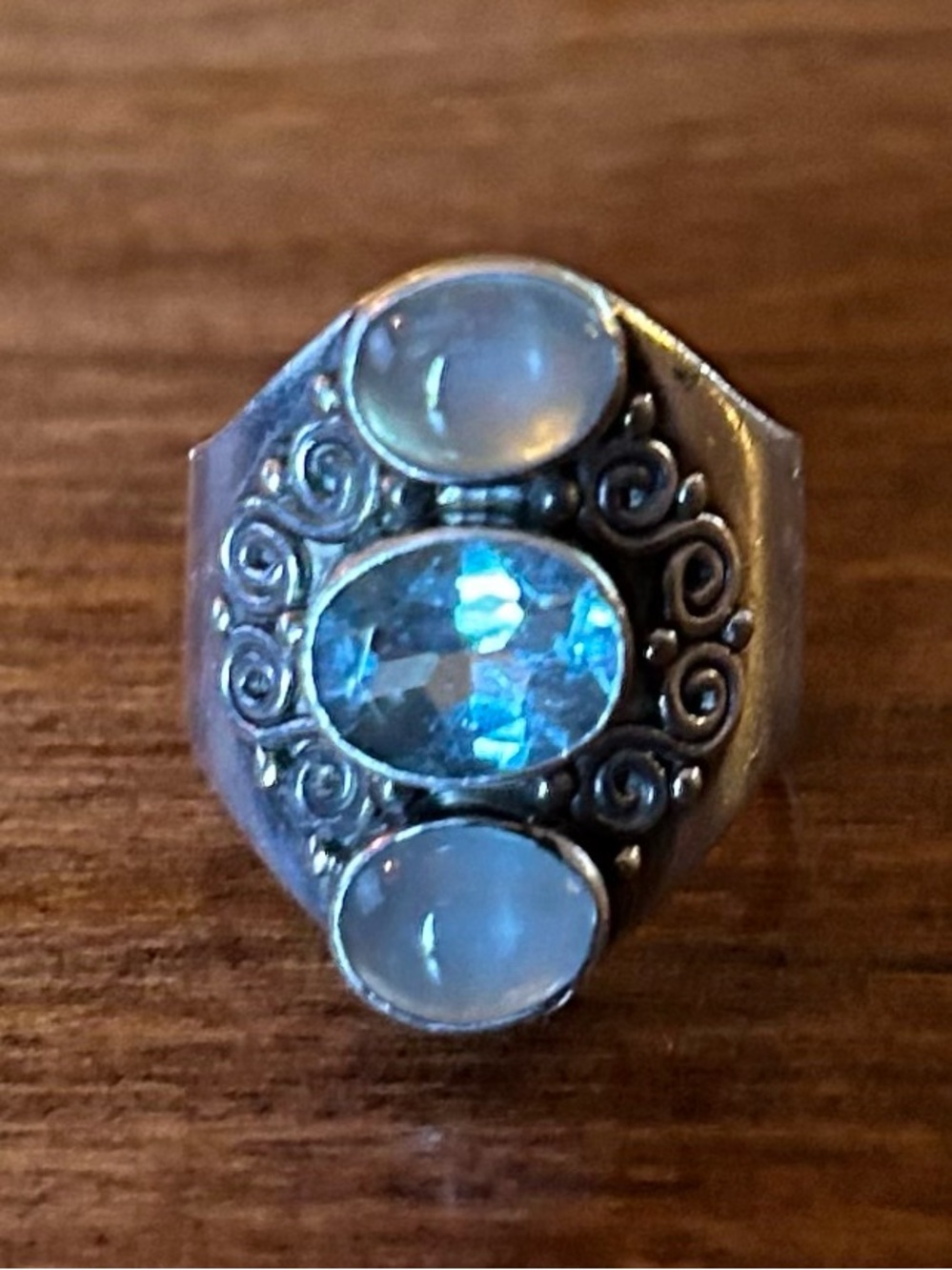 Sajen Sterling Silver, Aquamarine & Moonstone  Ring, Adjustable